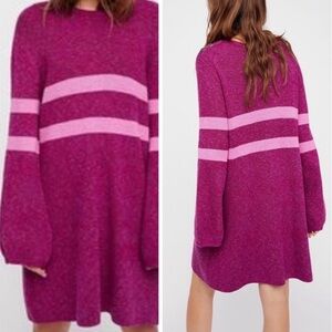 Free People On Your Team Purple and Pink Striped Sweater Dress